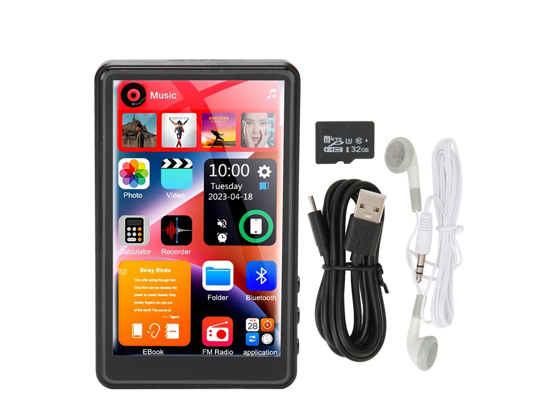 Reproductor MP3/MP4 Bluetooth Yizhood X20 de 4 pulgadas con memoria integrada de 16 GB (TF de 32 GB, negro)