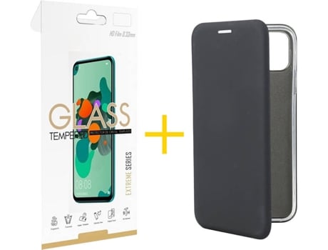 Kit Funda + Protector de Pantalla Huawei Y6 2019 SKYHE Flip Cover 9672 Negro