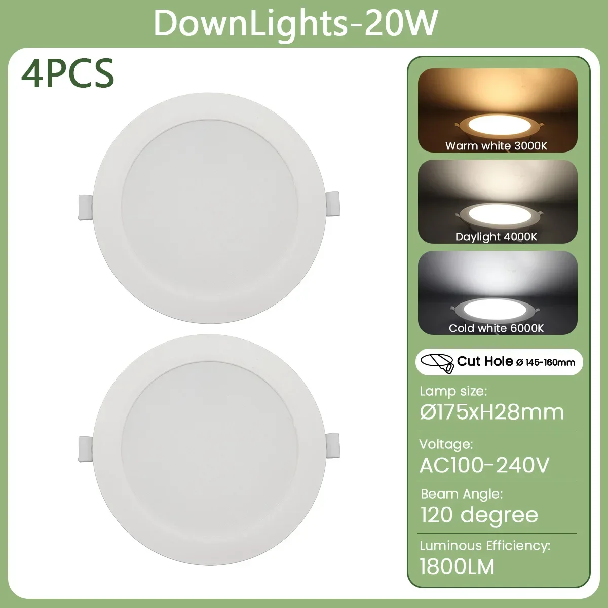Dos Focos Led Empotrables Para Techo (20w, Luz Blanca Fría De 6000k) Adecuados Para La Iluminación Interior Del Hogar.