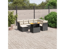 Conjunto de sofá de jardín de 8 piezas con cojines en mimbre sintético negro de DKD Home Decor