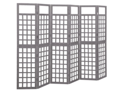 Biombo separador de ambientes, 6 paneles, celosía de madera de abeto gris, Dec031205