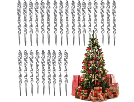 36 PCS Navidad 5.12 pulgadas Adornos de carámbanos de acrílico transparente Adornos de carámbanos colgantes de árbol de Navidad