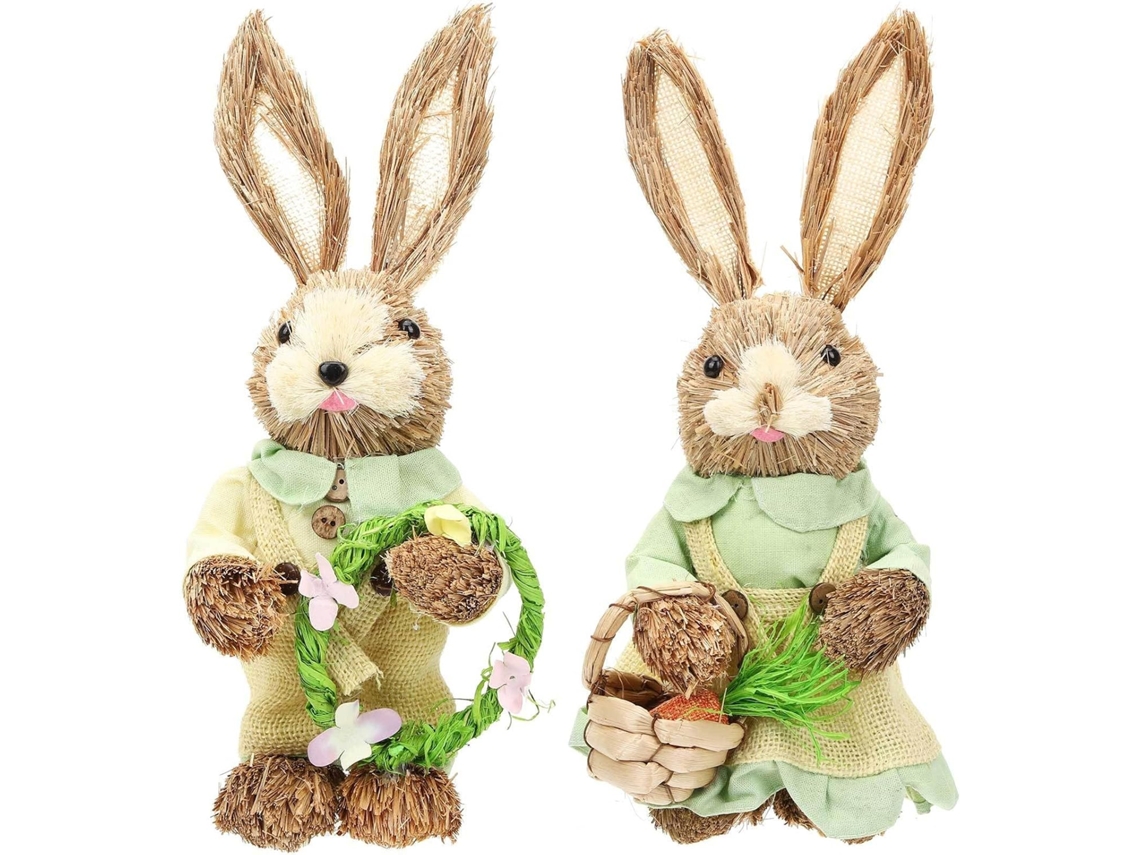 Figuras De Conejos De Paja Trenzada De 2 Piezas, 35 Cm, Estilo Mori