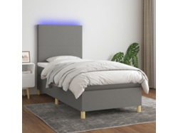 Cama Box Spring Colchón Y Luces Led Tela Gris Oscuro 100x200 Cm