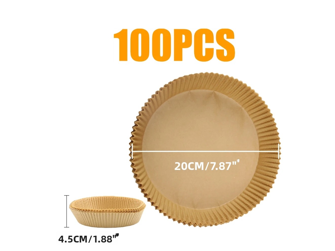 (100 Piezas, 20cm Redondo) Papel De Horno Desechable Para Freidoras De Aire, Antiadherente.