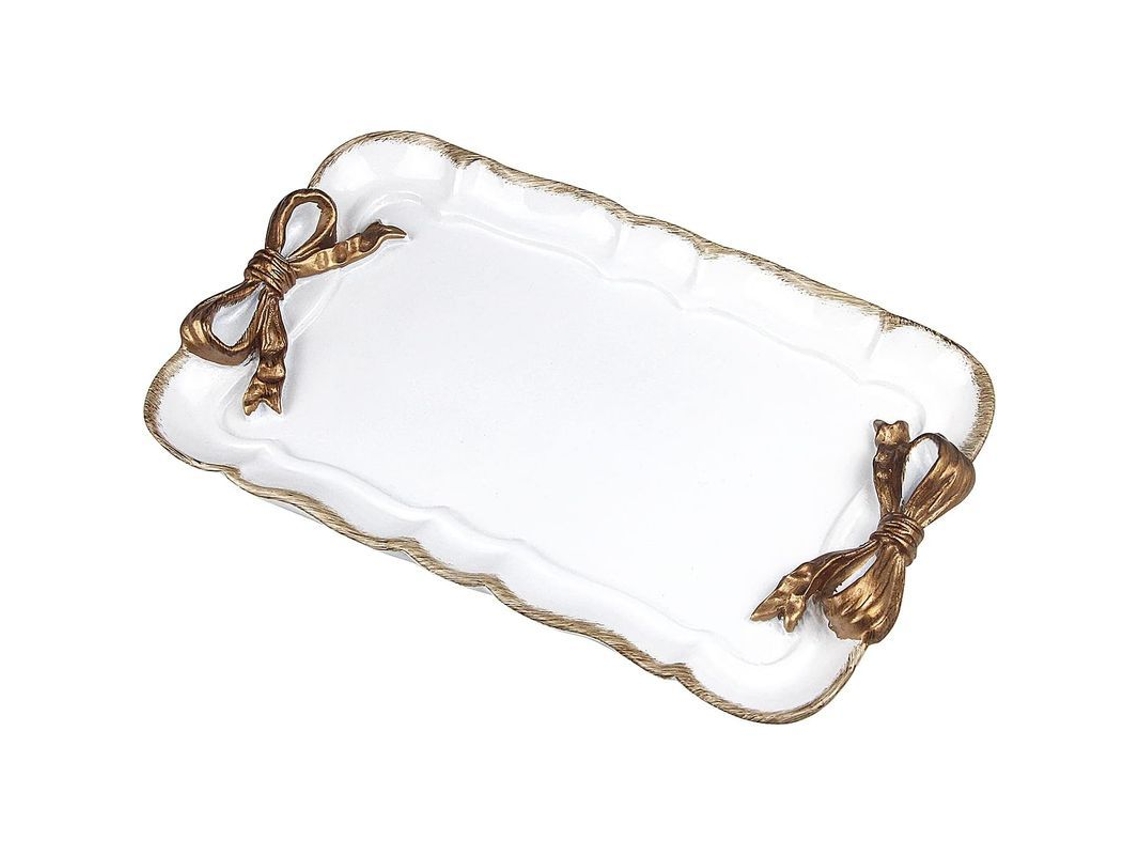 Bandeja Decorativa De Resina Diseño Vintage Para Exhibición Y Almacenamiento Color Blanco