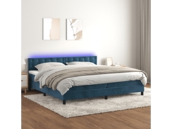 Cama Box Spring Colchón Y Led Terciopelo Azul Oscuro 200x200 Cm