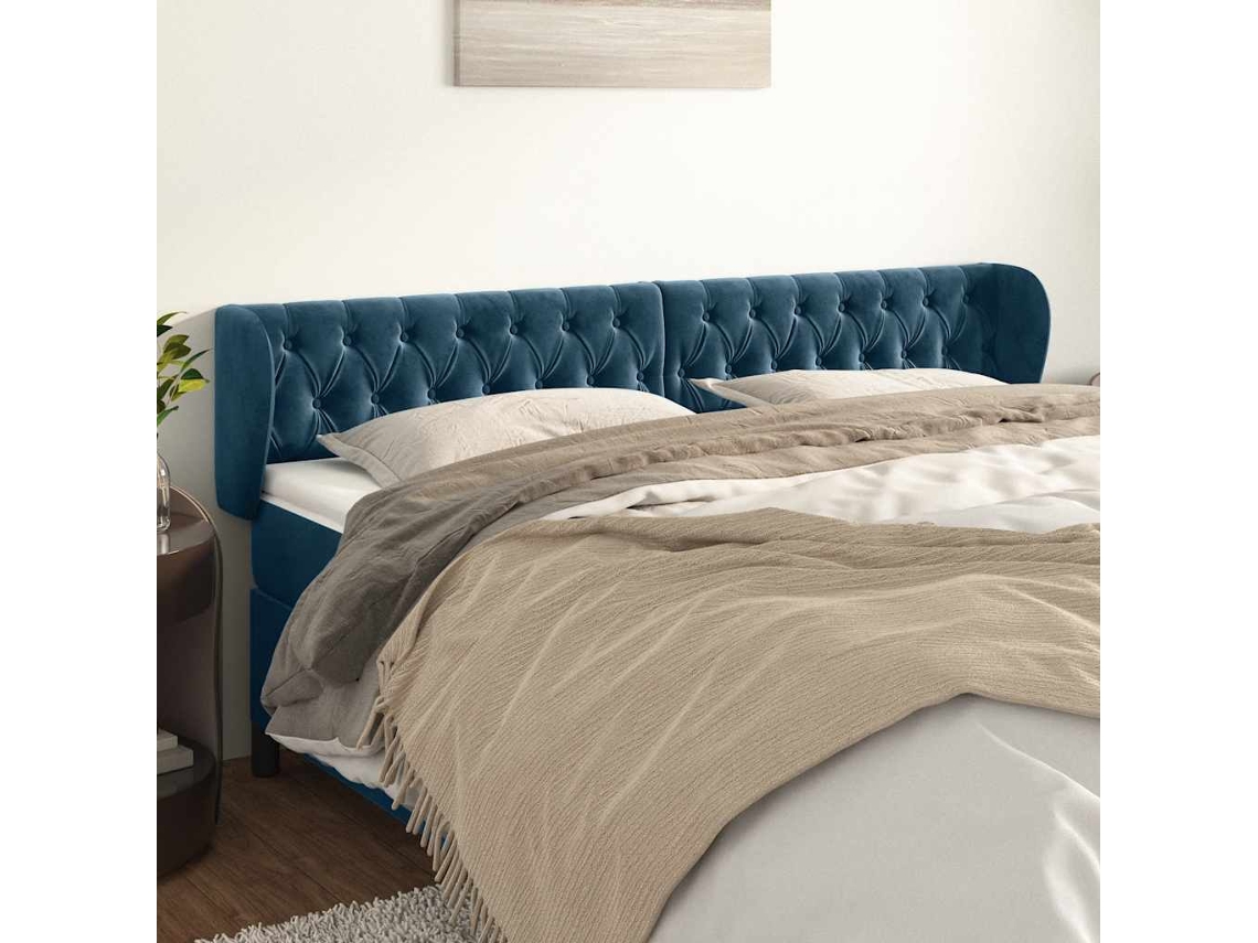 Cabecero de cama | Panel de cama con solapas de terciopelo 203x23x78/88cm Azul oscuro