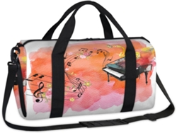 Bolsa Deportiva Estampado Floral Notas Musicales Para Fin Semana Bolso Tote Informal Bolsa Niños Niñas Muje