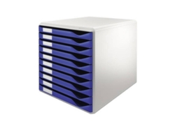 Cajonera Leitz, 10 cajones, gris claro/azul, para formato DIN A4, cajones con tope extraíble, Esselte Leitz