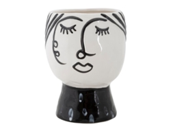 Jarrón Maceta Cara Cm Ø 14x18,2 Unico / Blanco Y Negro