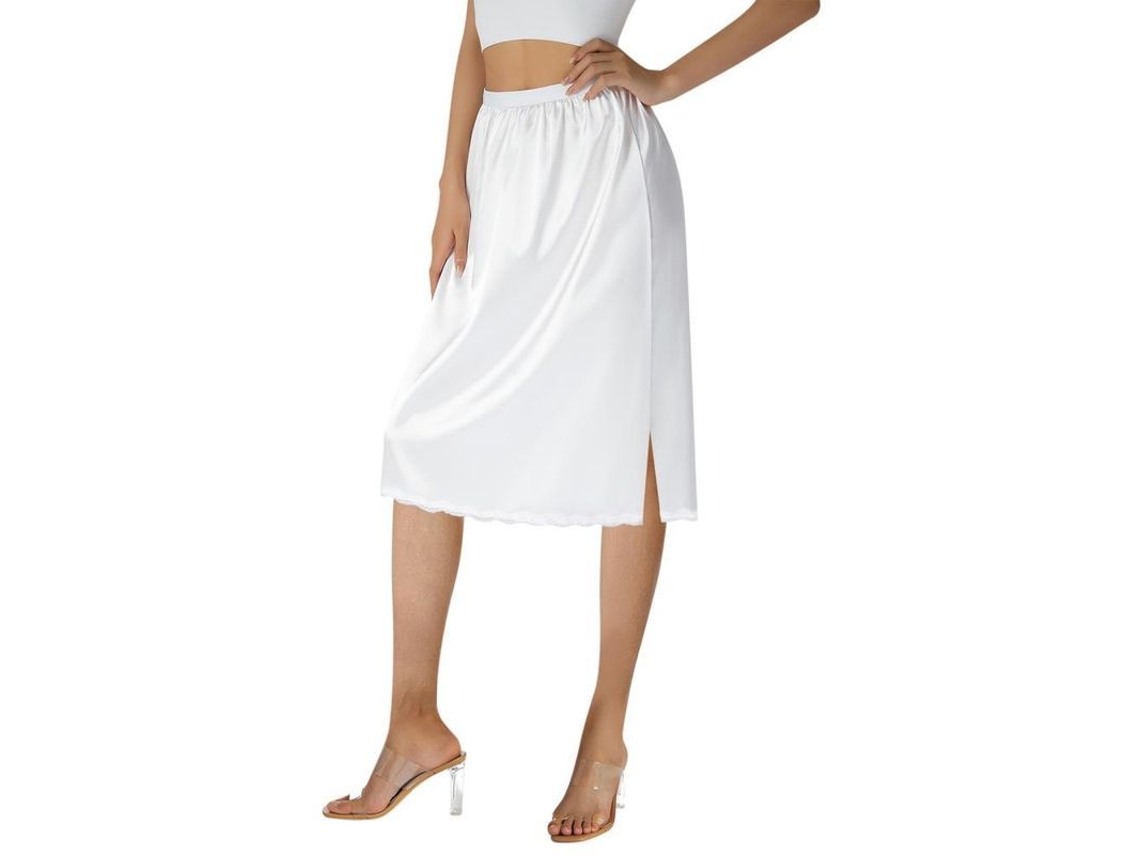 Falda Interior Para Mujer Media Longitud Elástica Seda Color Sólido Encaje Bouxlwhite Xl Largo De Rodilla Blanco