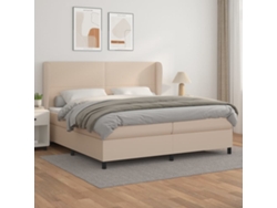Cama Box Spring Con Colchón Cuero Sintético Capuchino 200x200cm