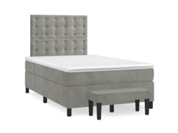 Cama Box Spring Con Colchón Terciopelo Gris Claro 120x190 Cm