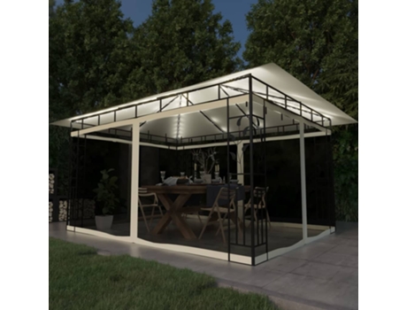 MAISON EXCLUSIVE Cenador con mosquitera y tira luz LED crema 4x3x2,73m 180 g/m²
