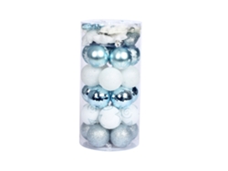 Paquete de 41 adornos de bolas navideñas, juego de bolas navideñas pintadas con estrellas, árbol de Navidad, decoración de fiesta, azul blanco
