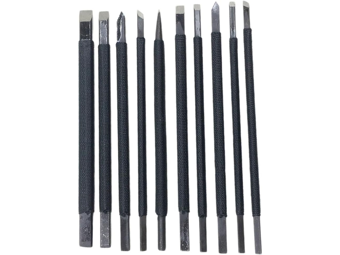 Kit De Tallado Manual De 10 Piezas: Herramientas De Grabado De Acero De Tungsteno Para Piedra Y Letras.