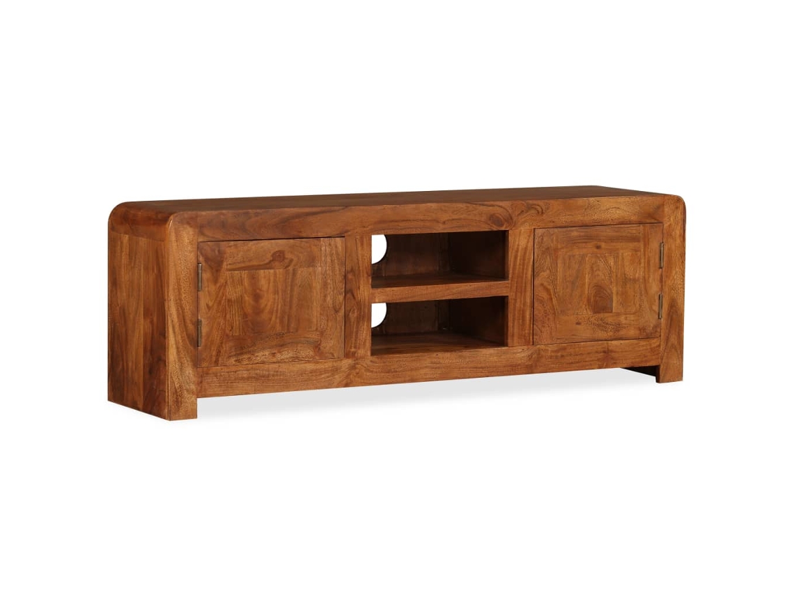 Soporte móvil para TV en madera maciza con acabado de miel 120x30x40 cm