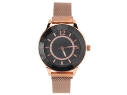 Reloj De Moda Para Mujer Con Brazalete De Acero Inoxidable, Esfera Redonda, Movimiento De Cuarzo, Luz Nocturna, Caja Color Rosa, Negro.