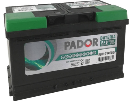 Baterías de Coche PADOR EFB (80 A -12 V -80 Ah)