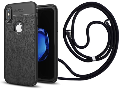Funda iPhone X Rugged Leather con Collar Negro