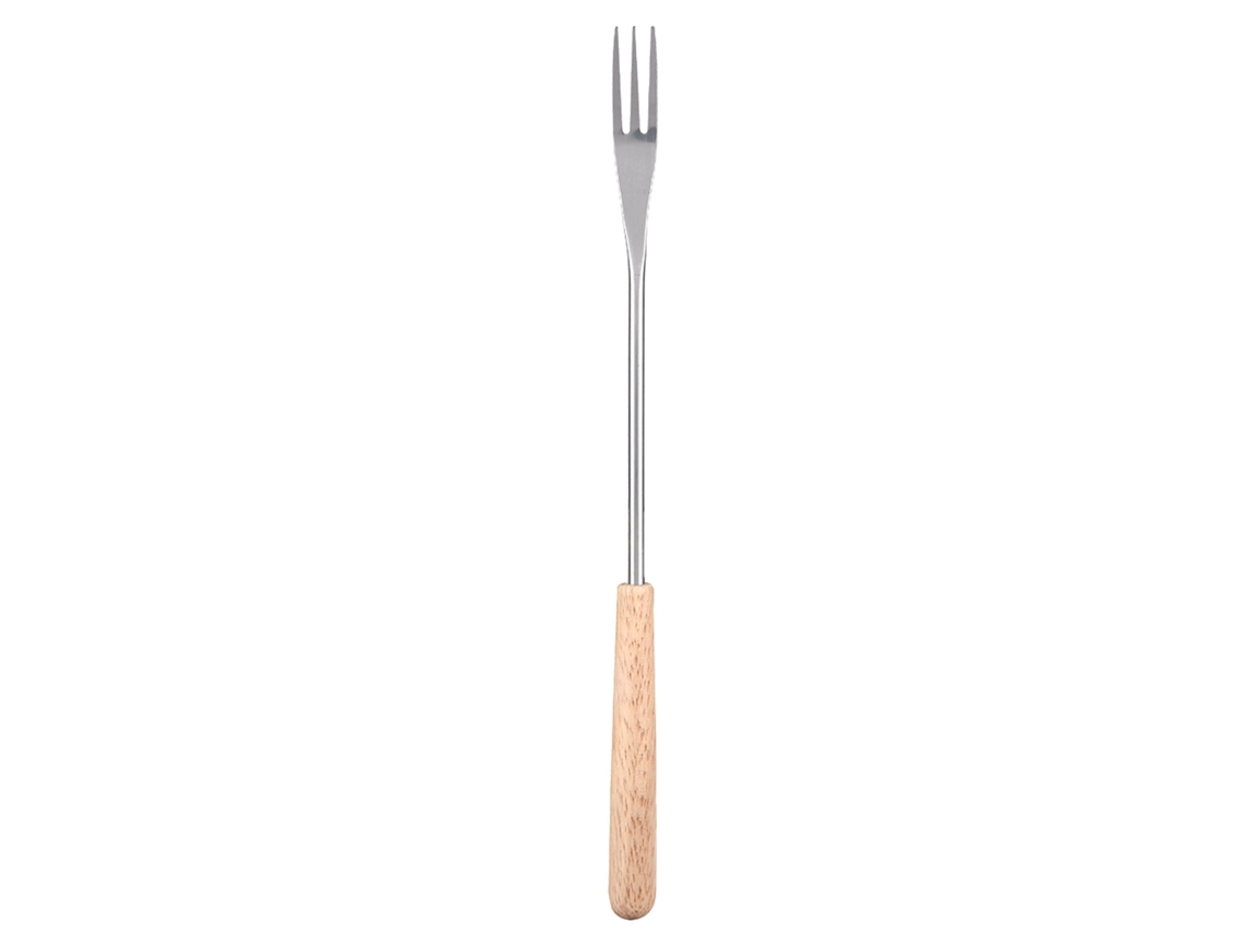 Tenedor para barbacoa de camping con mango de madera, 26,5 cm