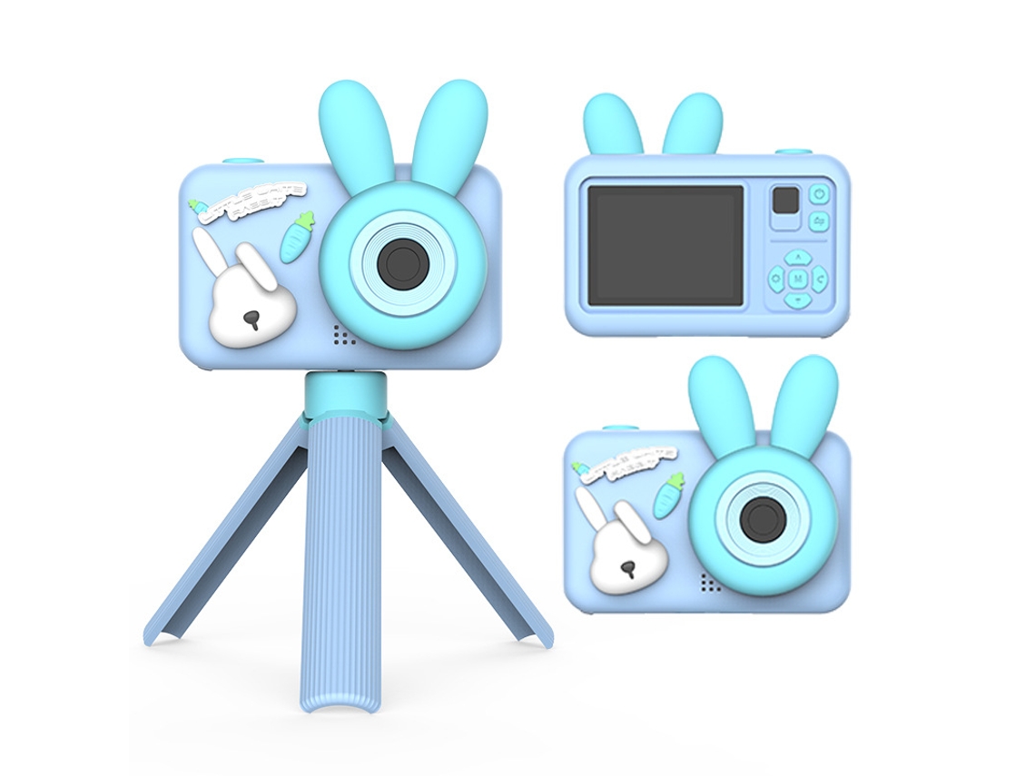 Cámara infantil 9600w de doble cámara, mini cámara digital portátil de dibujos animados, conejo azul