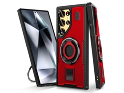 Capa Giratório para Samsung Galaxy S24 Ultra  Metal Anti-Choque Vermelho