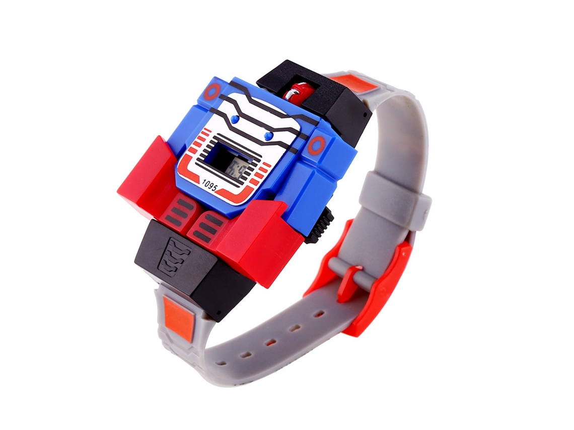 Reloj Digital Infantil Transformable Con Correa De Silicona Gris, Indicador De Fecha Y Cierre Ajustable.