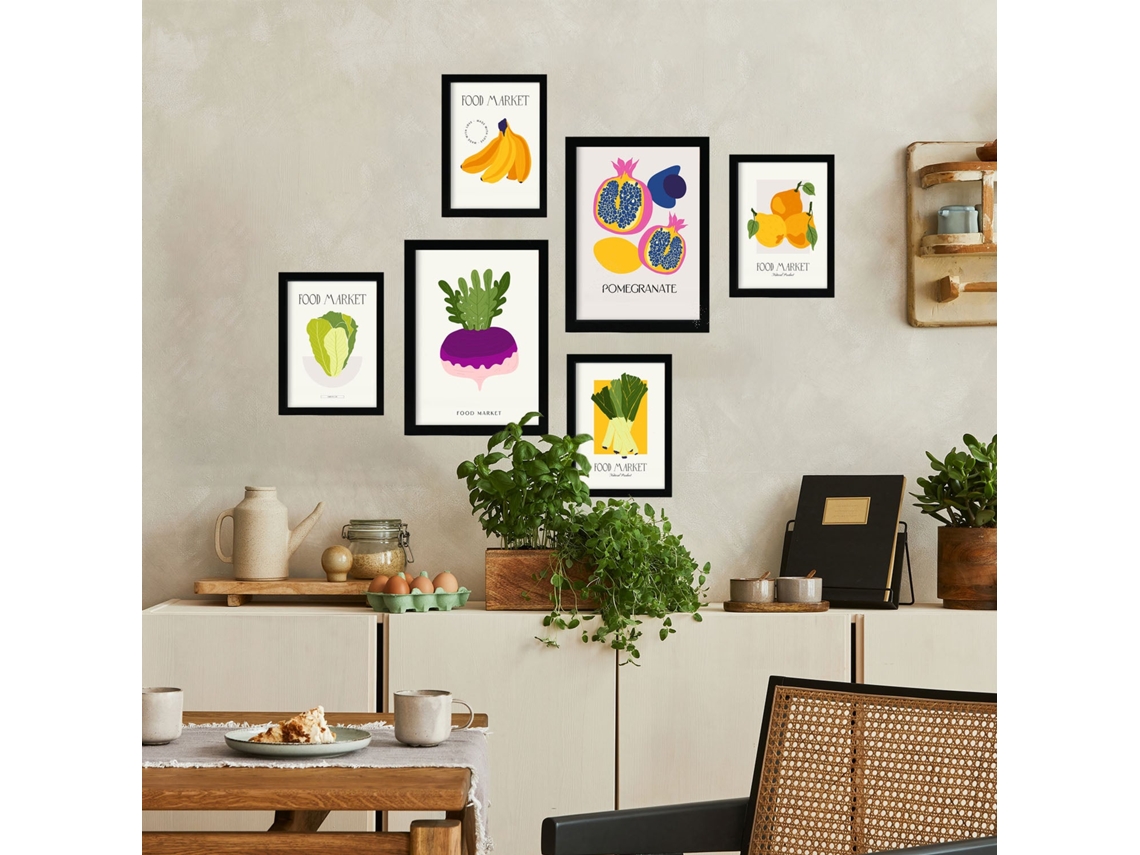 NACNIC Set De 6 Posters De Comida Y Alimentación Frutas Y Vegetales Láminas De Naturaleza Y Botánica Para  Tamaños A3 & A4 Marcos Negros