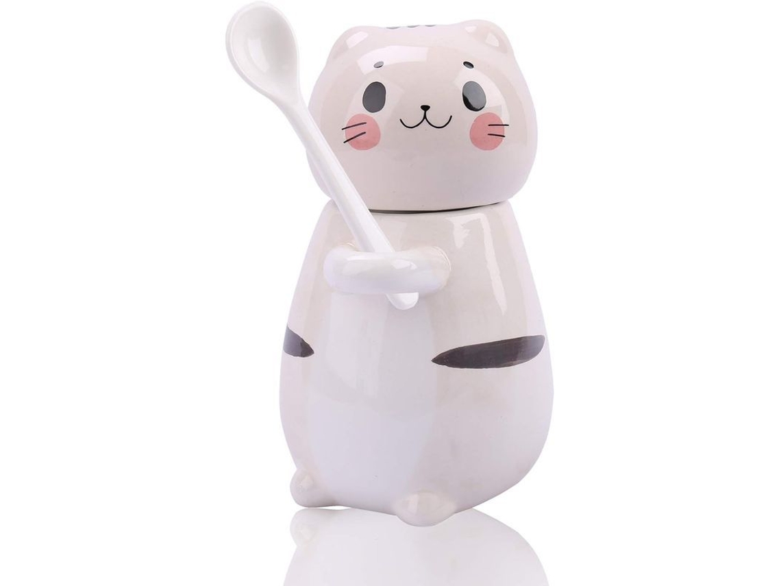2026-taza De Cerámica Kawaii Gatito Con Tapa Y Cuchara, 275ml Taza De Café Té Leche Regalo Navidad Cumpleaños Color Queso