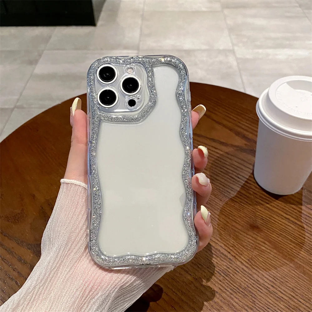 (iphone 12 Pro Max, Negro) Funda De Silicona Suave Con Borde Ondulado Brillante Y Bonito Para Iphone