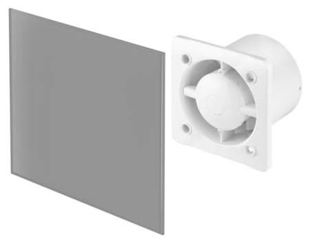 Ventilador extractor con sensor de humedad de 125 mm, panel frontal de vidrio gris mate, ventilación de techo y pared TRAX AWENTA
