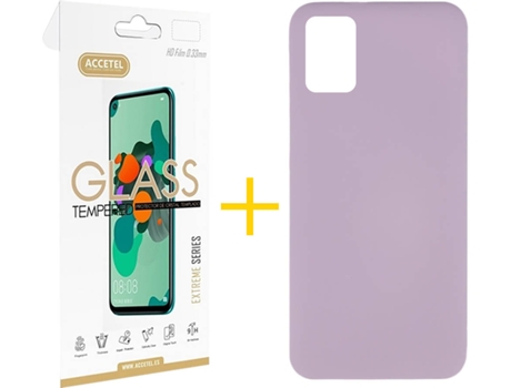 Kit Funda + Protector de Pantalla Samsung Galaxy A51 ACCETEL Silicona Líquida (Morado)