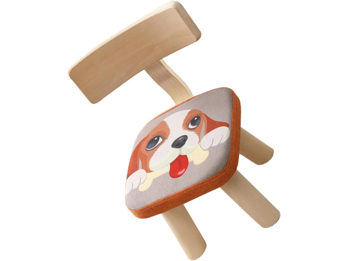 Taburete Con Respaldo Para Niños Y Niñas De Preescolar, Asiento Pequeño De Madera Con Funda Extraíble Y Estampado.