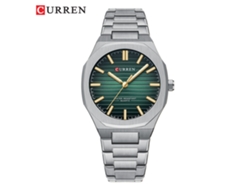 Reloj De Pulsera Informal De Cuarzo Para Hombre (plateado Y Verde), Con Correa De Acero Y Diseño Sencillo A Rayas.