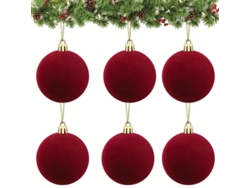 Juego de 4 bolas navideñas flocadas YUNZII para colgar, 4/5/6/8 cm, burdeos y verde oscuro