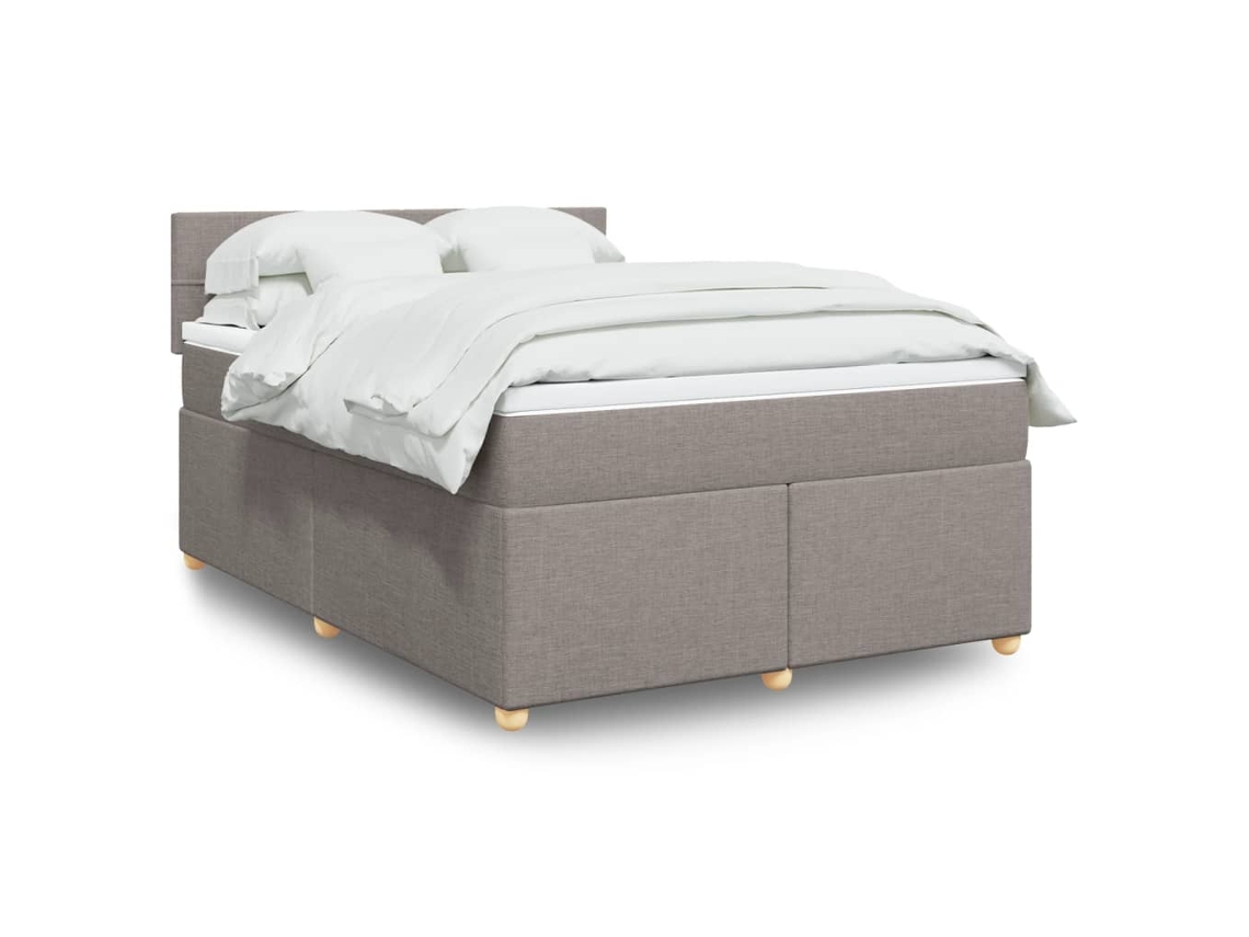Cama Box Spring Con Colchón Tela Gris Taupe 160x200 Cm