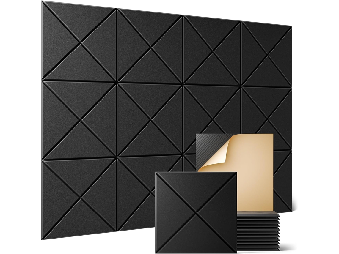 12 Paneles Acústicos Autoadhesivos Para Pared, Ideales Para El Hogar Y La Oficina (negro/30x30cm) Gertiz