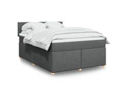 Cama Box Spring Con Colchón Tela Gris Oscuro 140x190 Cm
