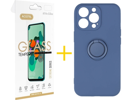 Carcasa + 1 Protector de Vidrio iPhone 13 Pro ACCETEL Gel O-Ring Azul