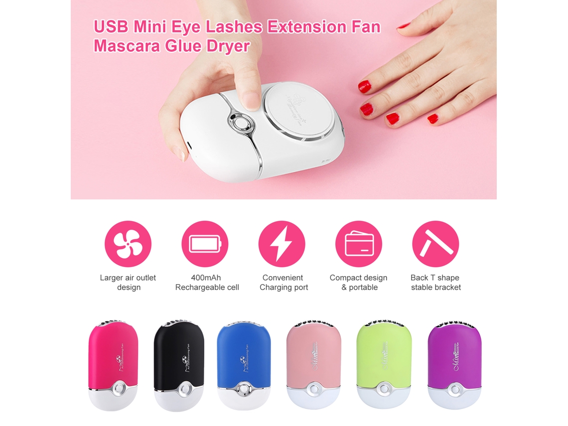 Mini ventilador USB para extensiones de pestañas, secador de pegamento de rímel, portátil y recargable