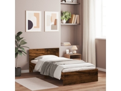 Cama Con Cabecero Madera De Ingeniería Roble Ahumado 100x200 Cm