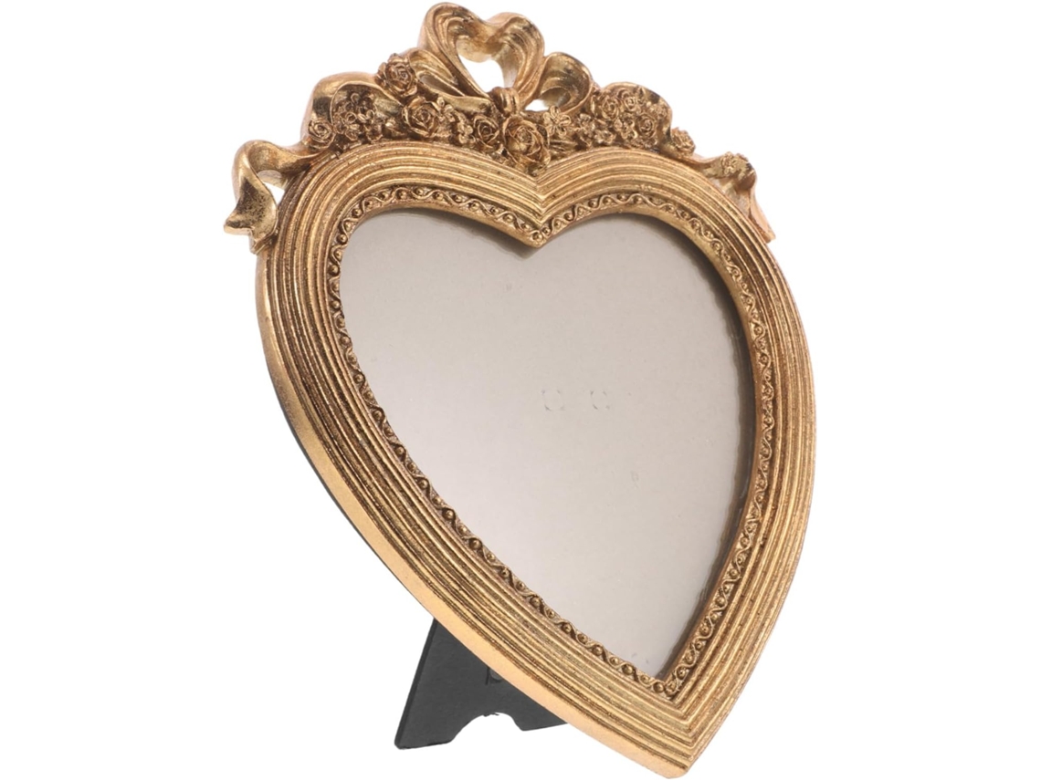 Marco De Fotos Retro Con Forma De Corazón Y Lazo Dorado Para Parejas.