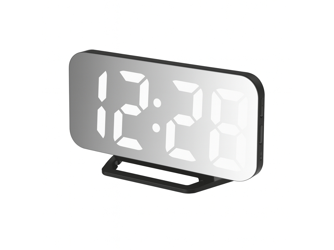 Reloj despertador digital Pritech Pbp 301 con espejo en blanco y negro