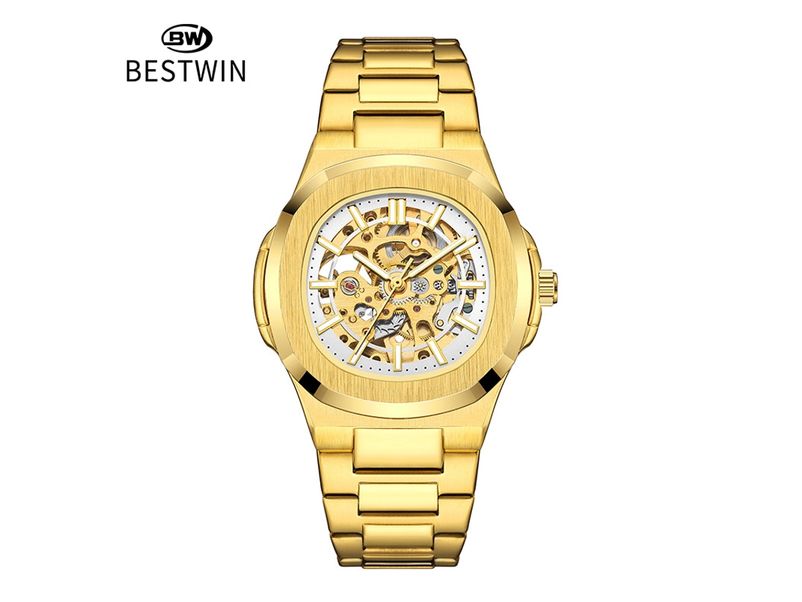 Reloj Mecánico Luminoso De Doble Cara Con Esqueleto Para Hombre (dorado Y Blanco)