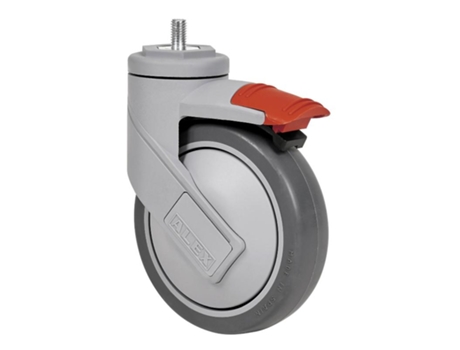 Rueda giratora esp.rosc.m10x25 freno 50hcfd125cp-pgaisb goma gris eje bolas ALEX