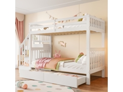 Litera Infantil De 90x200 Con Escalera, Estantes Y Cajones En747 Blanca