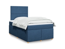 Cama Box Spring Con Colchón Tela Azul 120x200 Cm