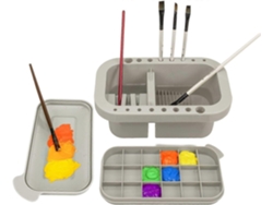 Limpiador, soporte y organizador de pinceles con paleta para pinturas acrílicas, acuarelas y al agua Nostalgia88 (gris)